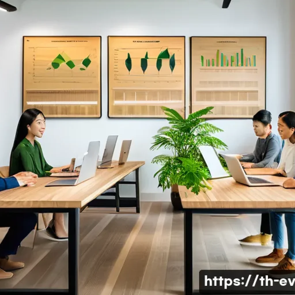 생각 구조화와 지속 가능성의 연결 - A modern Thai office environment where a diverse team of professionals is engaged in a structured su...