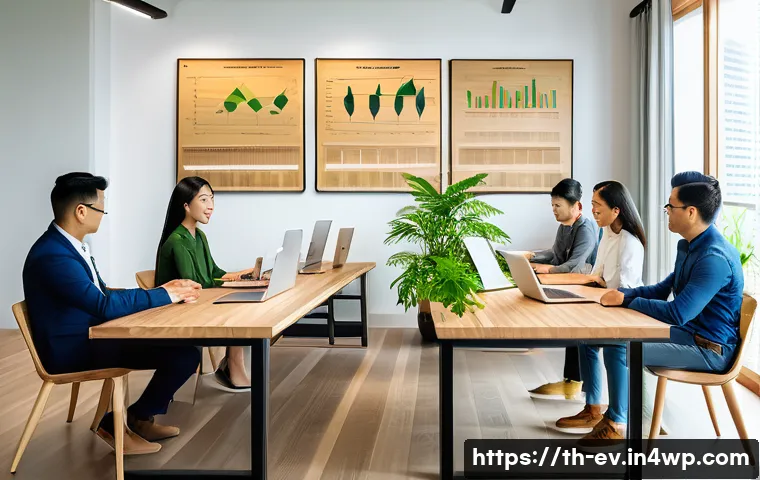 생각 구조화와 지속 가능성의 연결 - A modern Thai office environment where a diverse team of professionals is engaged in a structured su...