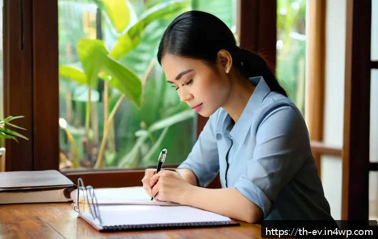 생각 구조화가 직업 변화에 미치는 영향 - A professional Thai woman thoughtfully reflecting on her strengths and weaknesses while sitting at a...