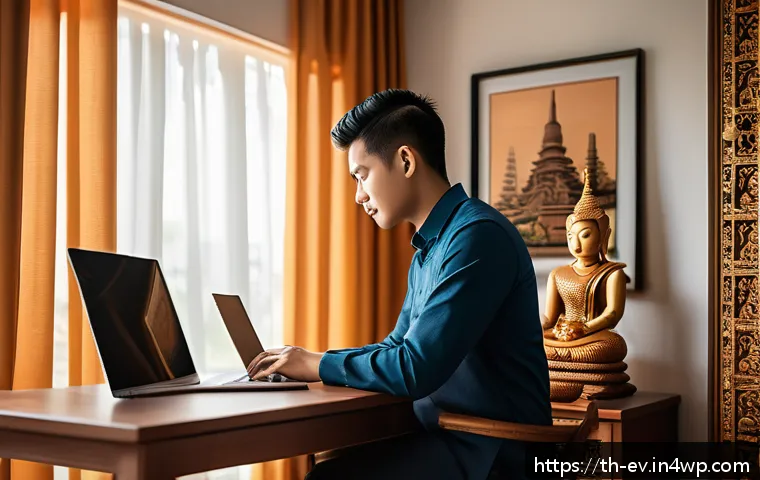 생각 구조화의 디지털 도구 활용법 - A modern Thai home office setup with a young professional using a laptop displaying Notion’s flexibl...