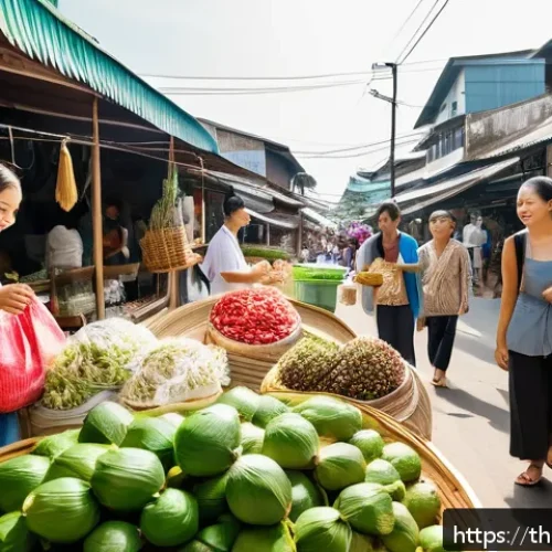 Home 29 생각 구조화의 사회적 책임 - A vibrant Thai community market scene focused on sustainability: local vendors selling eco-friendly ...