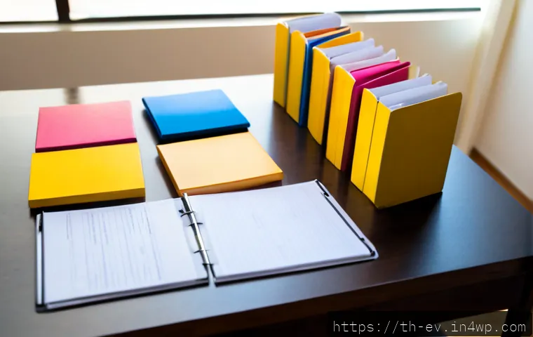 생각 구조화 프레임워크의 기본 요소 - Photorealistic overhead view of a Thai professional organizing smooth wooden blocks, color-coded fol...