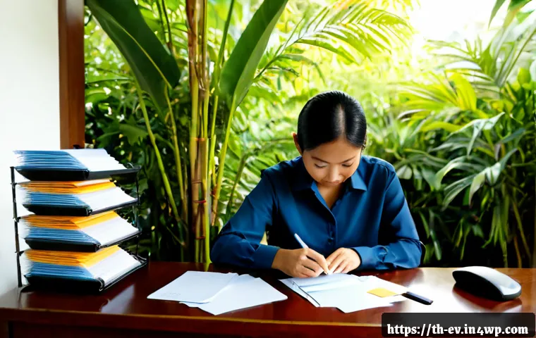 Home 29 생각 구조화와 개인적 성취의 관계 - Photorealistic Thai professional seated at a tidy home office desk in Bangkok, thoughtfully arrangin...